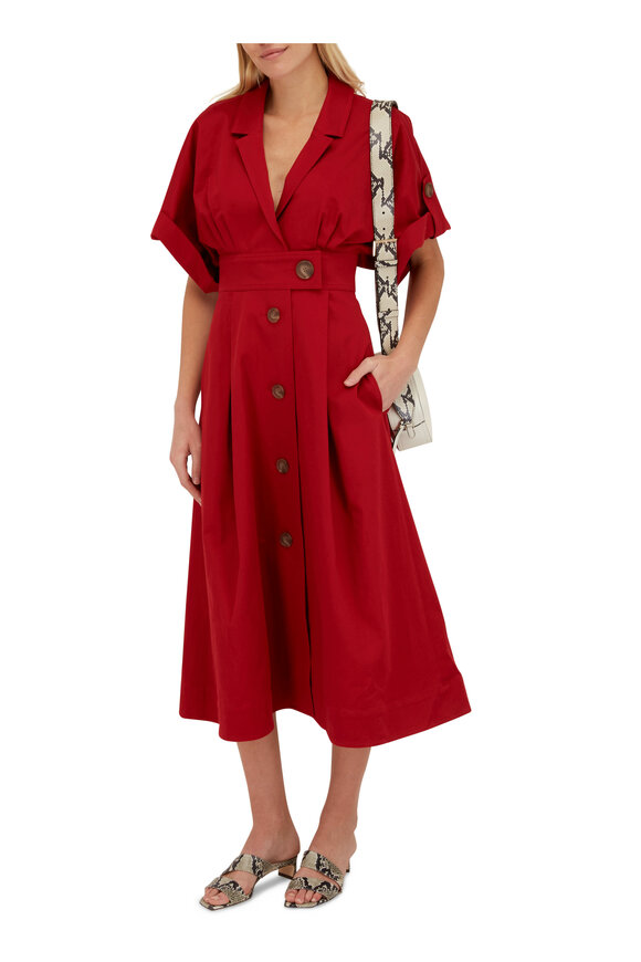 Carolina Herrera - Icon Red Wide Rolled Sleeve Shirt Dress