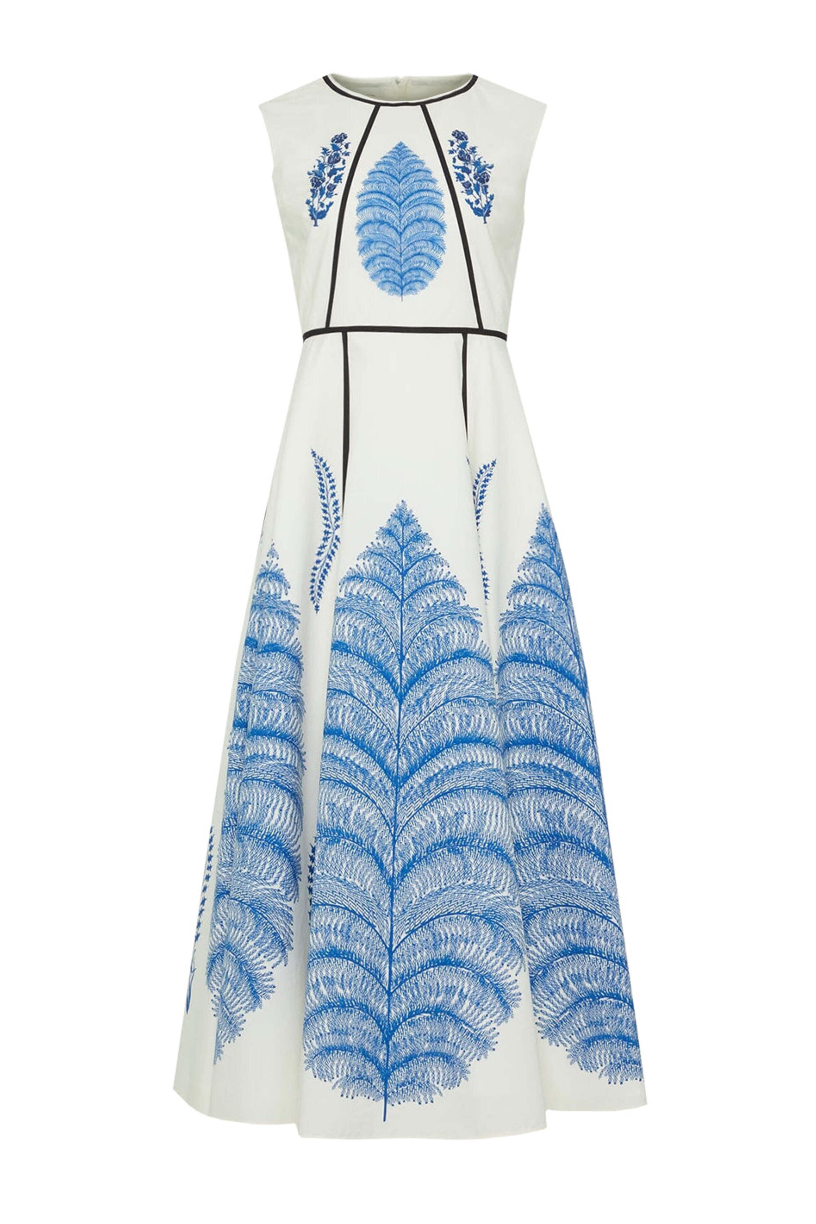 Giambattista Valli - Ivory and Blue Printed Midi Dress