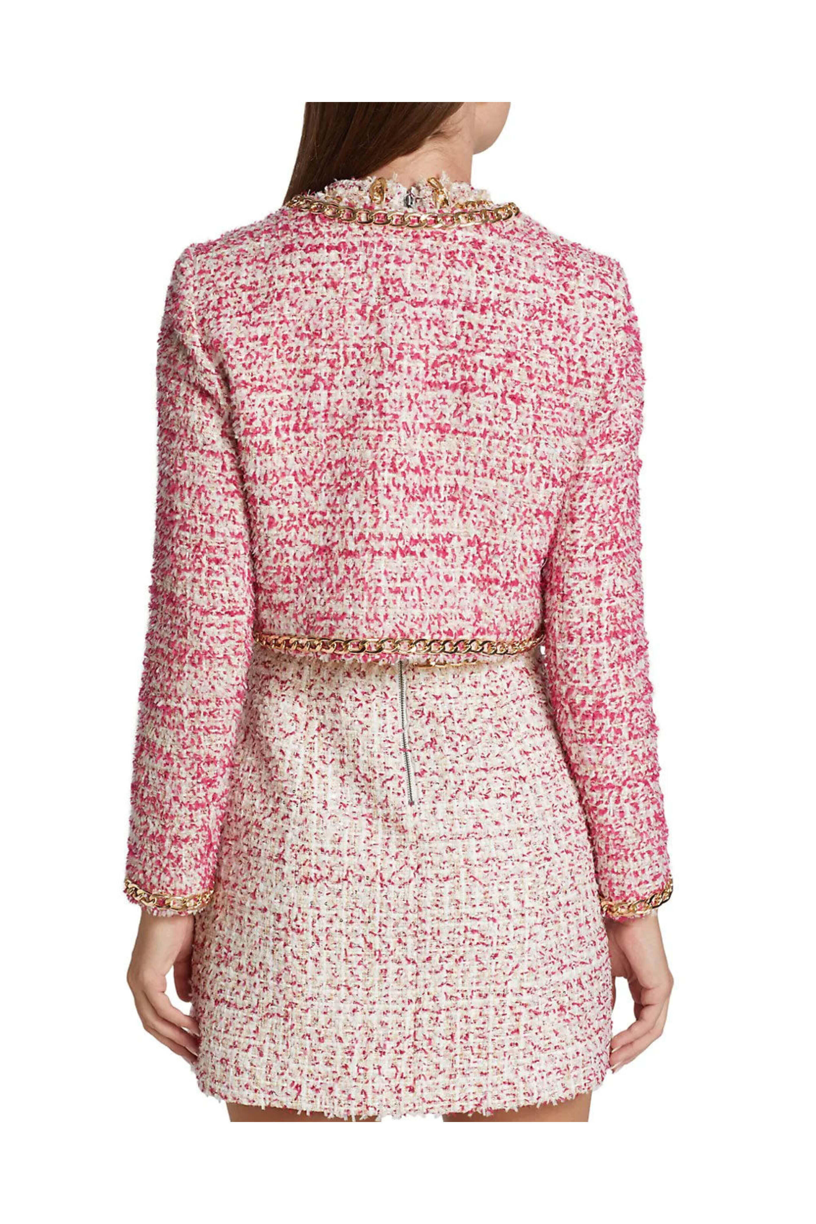 Alice & Olivia - Off White Raspberry Kidman Cropped Tweed Jacket