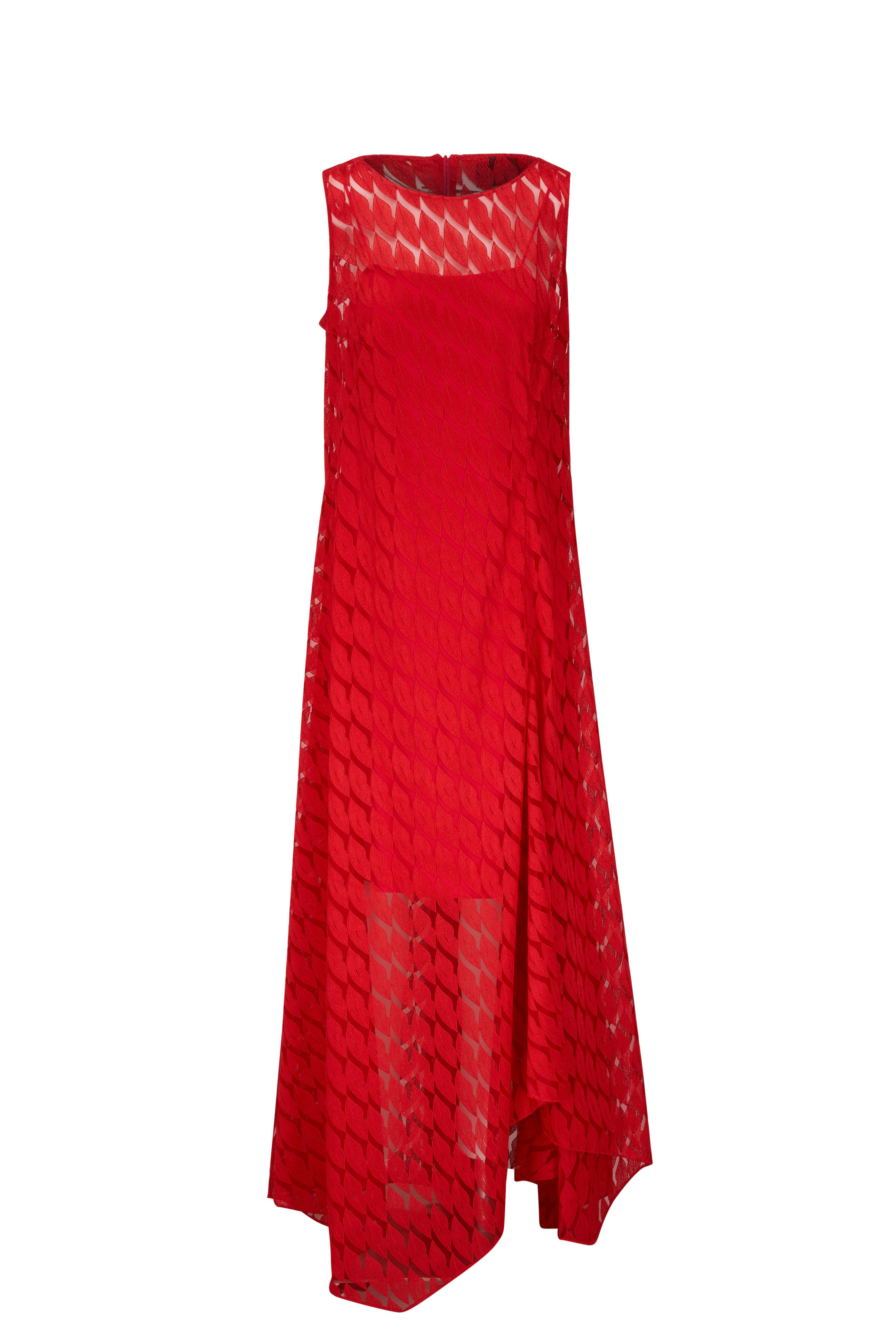 Akris - Red St. Gallen Lips Embroidered Gown | Mitchell Stores