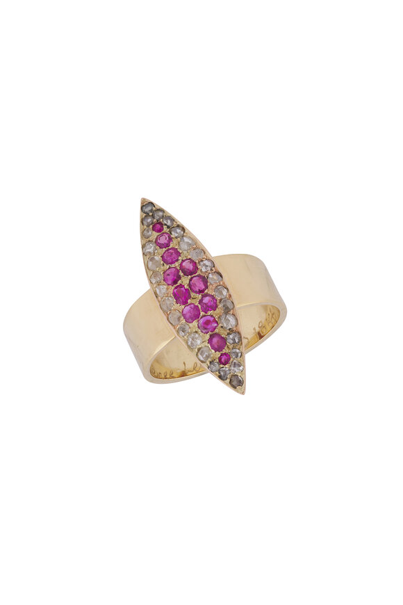 Renee Lewis 18k Gold Diamond & Burmese Ruby Marquise Ring