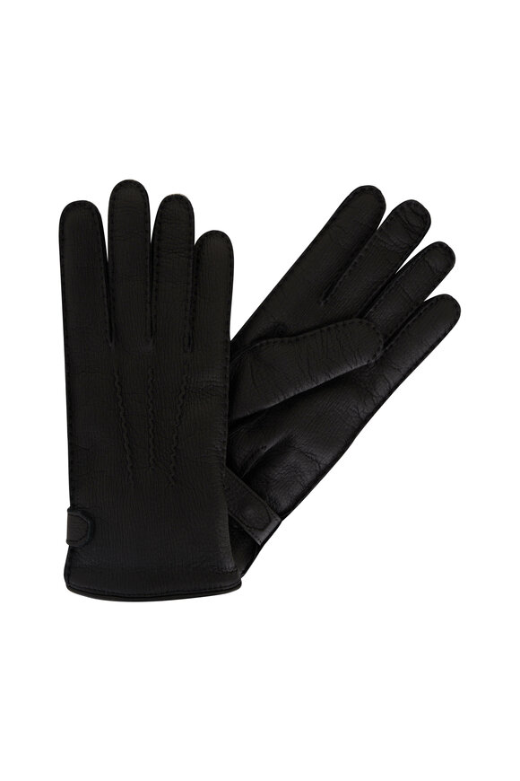 Brioni Black Leather & Cashmere Gloves 