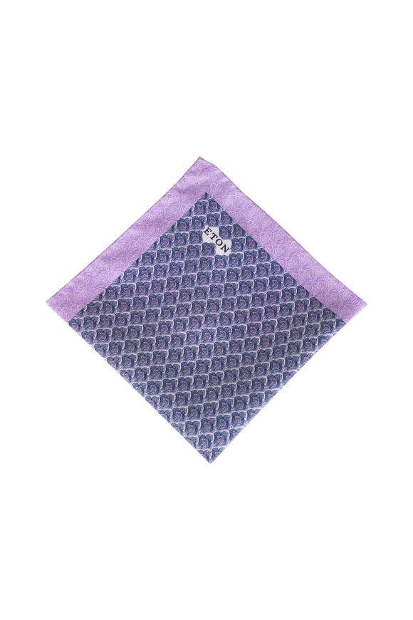 Eton Purple Geometric Silk Oxford Pocket Square - view 1