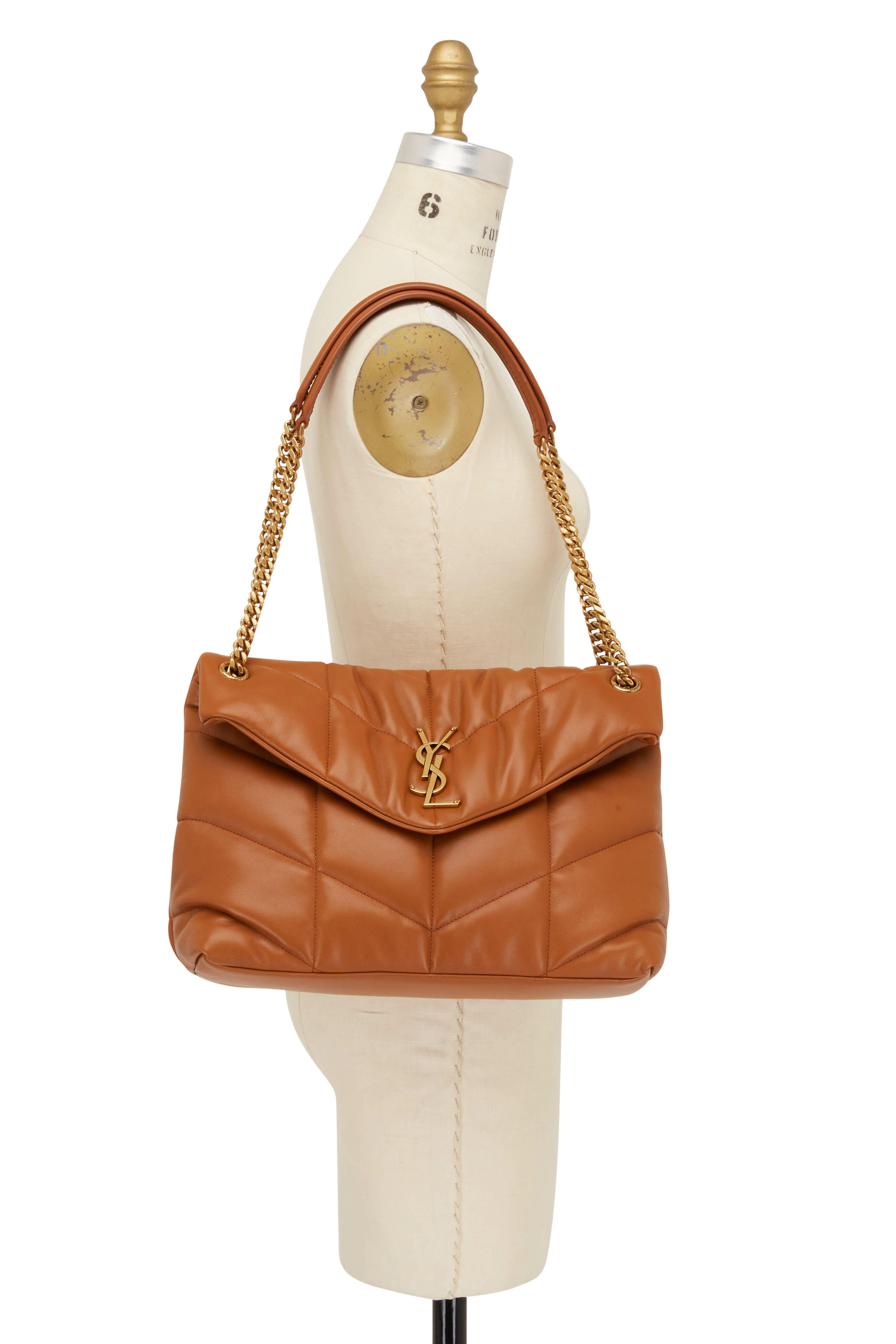 Saint Laurent Loulou Small Ysl Quilted Calfskin Flap Shoulder Bag, Dark Beige, Women's, Handbags & Purses Shoulder Bags