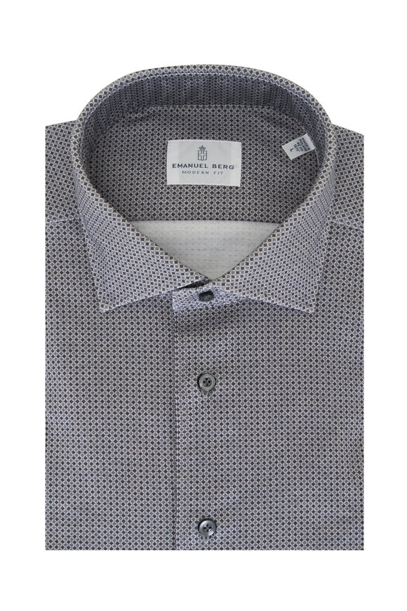 Emanuel Berg 4Flex Dark Gray Geometric Print Sport Shirt