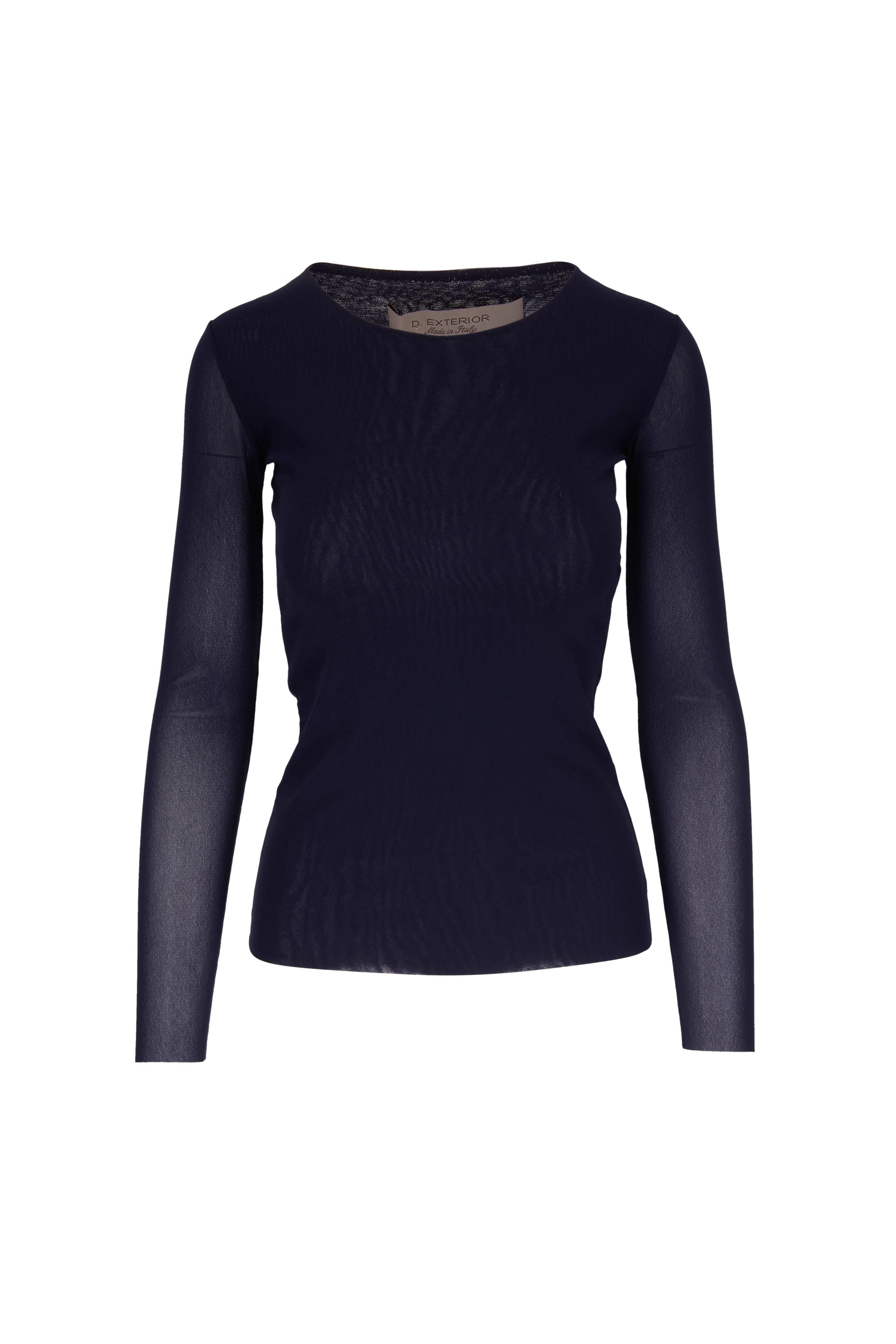 D.Exterior - Navy Blue Mesh Long Sleeve Top | Mitchell Stores