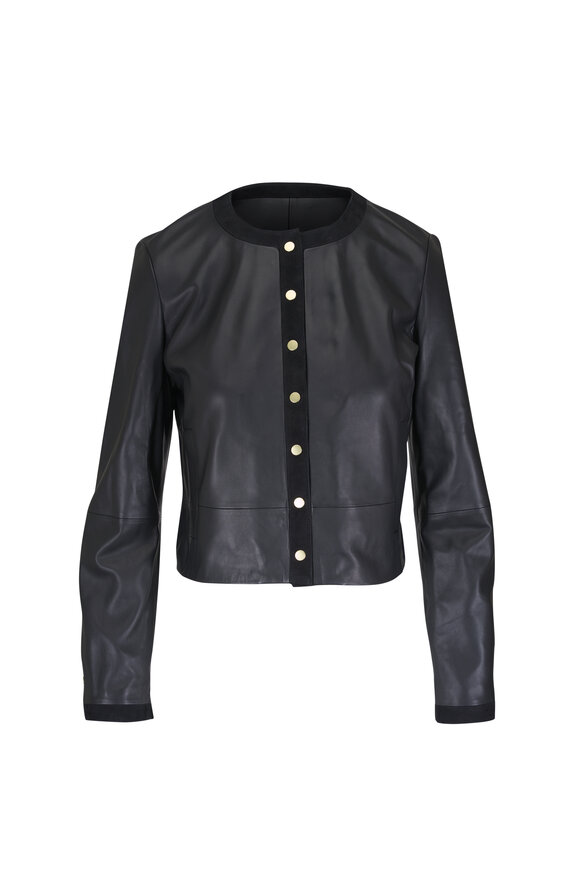 Vince Black Suede Trim Leather Cropped Jacket - view 1