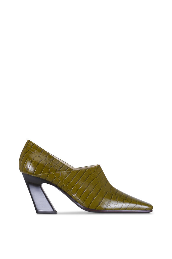 Bottega Veneta - Lewis Olive Oil Embossed Croc Leather Pump, 75mm