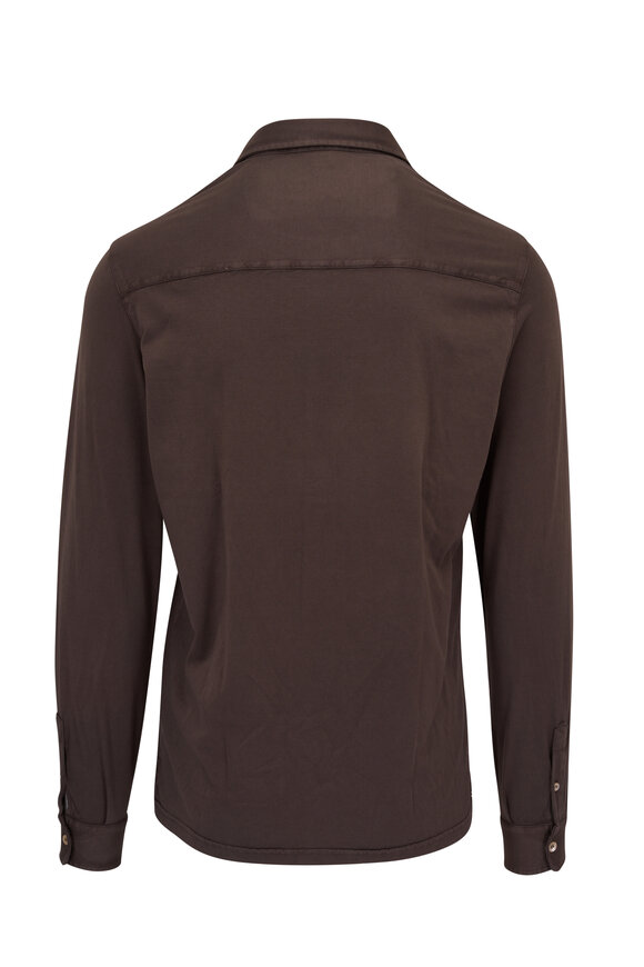 Fedeli - Solid Brown Jersey Cotton Button Down