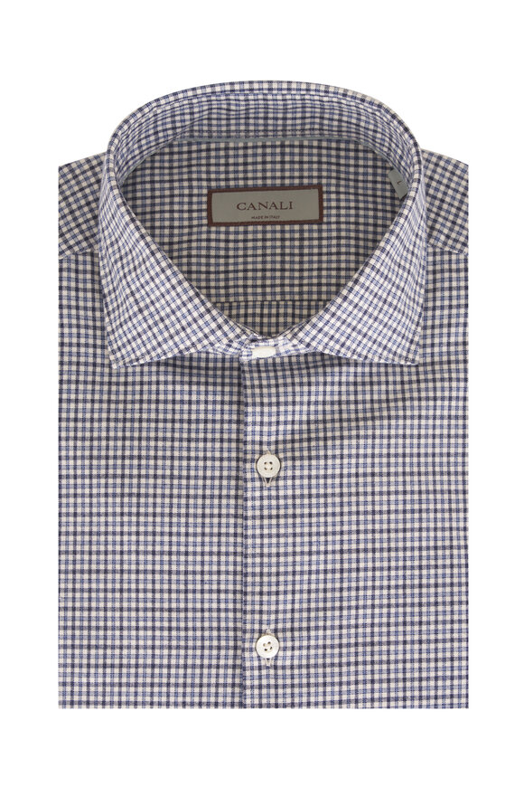 Canali Blue & Gray Plaid Cotton Sport Shirt - view 1