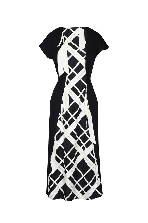 Lanvin Belted Black & White Grosgrain Dress