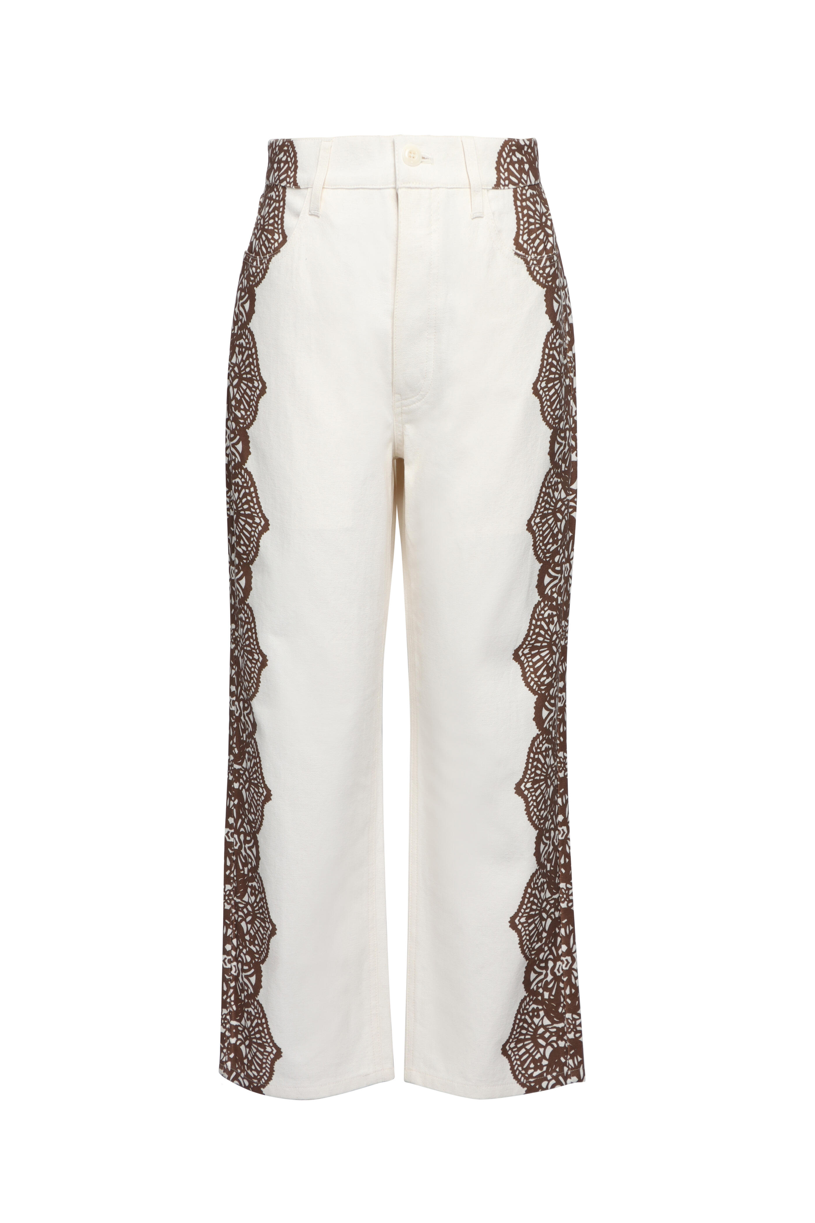 The Great - Wayne Cream & Brown Lace Print Jean
