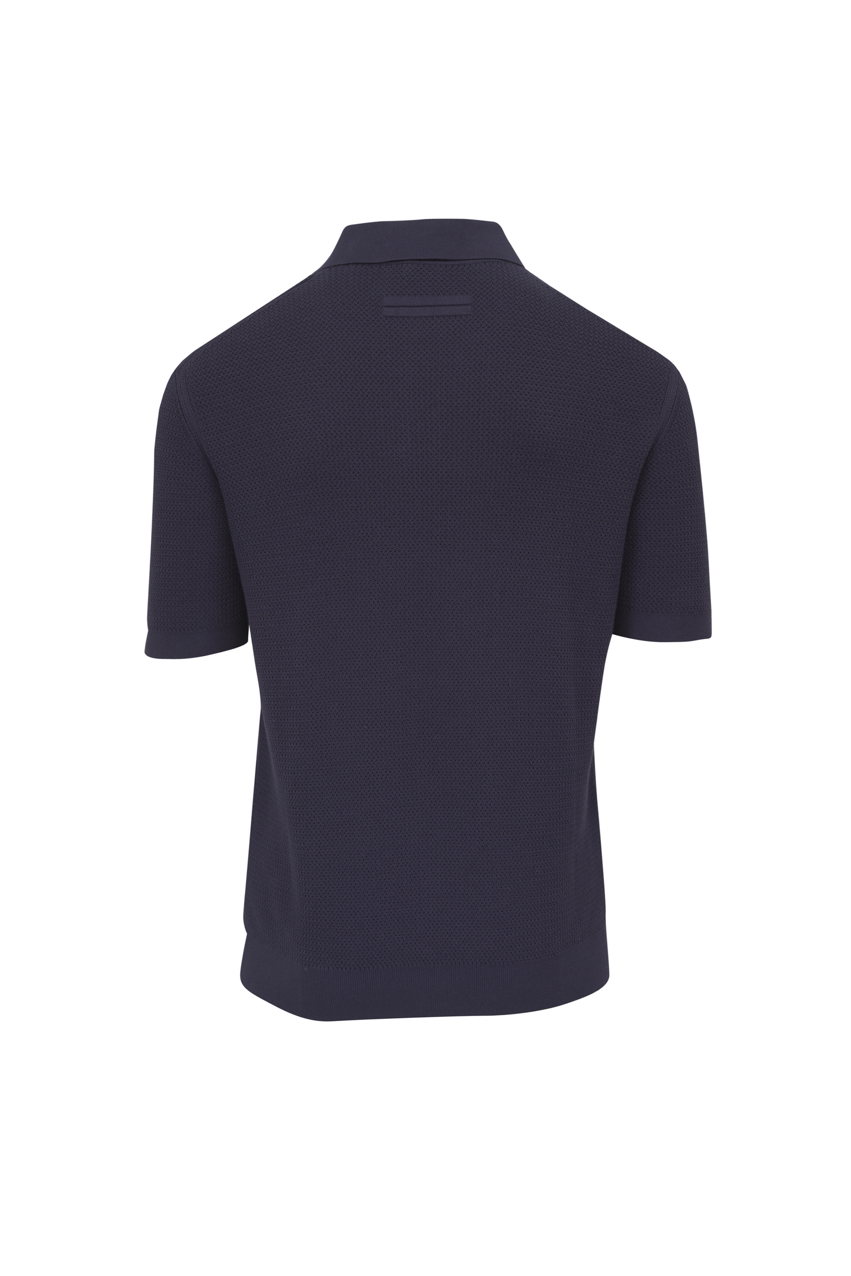 Zegna - Navy Jacquard Johnny Collar Polo