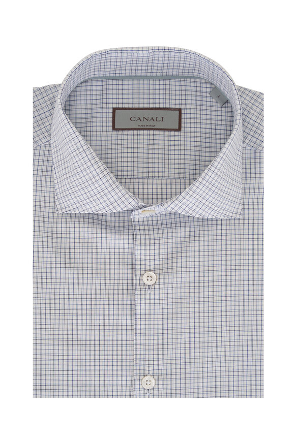 Canali White & Navy Plaid Dress Shirt