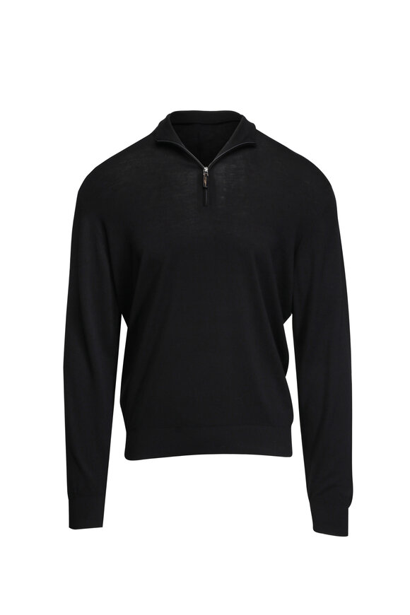 Colombo Black Wool Quarter Zip Sweater - view 1