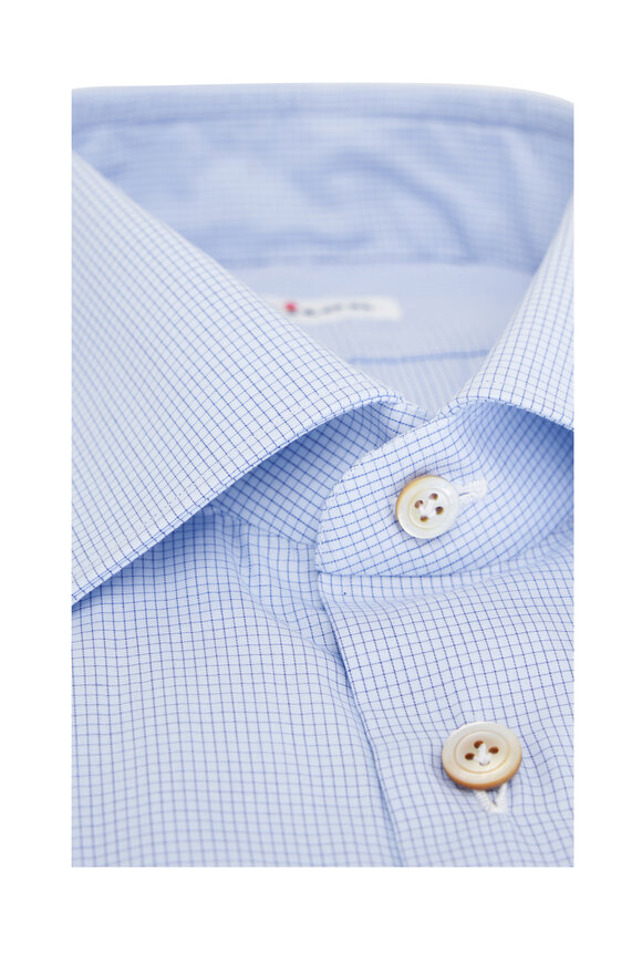 Kiton - Light Blue Check Cotton Dress Shirt