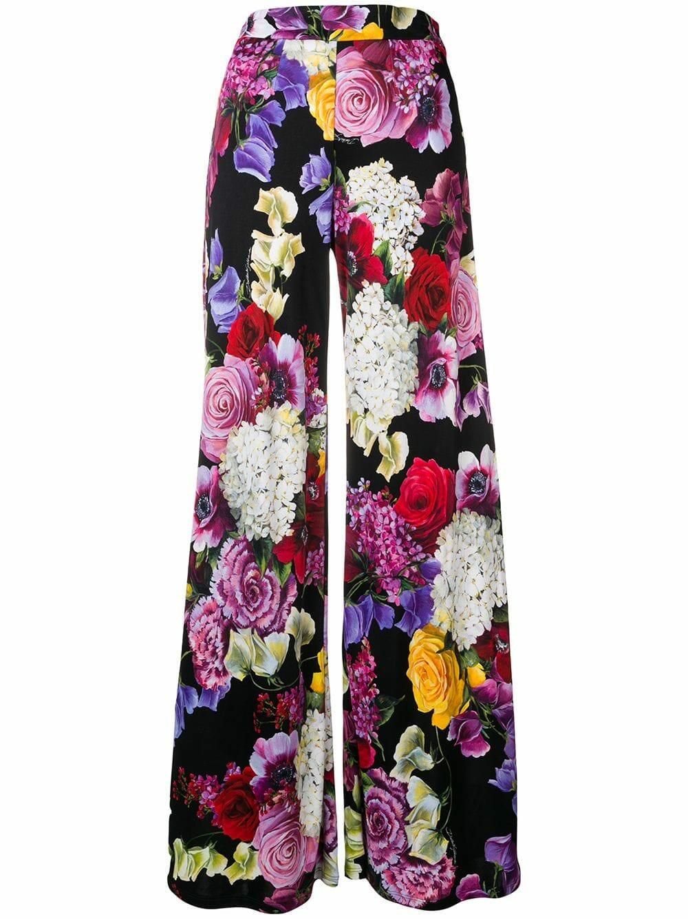 Dolce & Gabbana - Black Floral Printed Wide Leg Pant