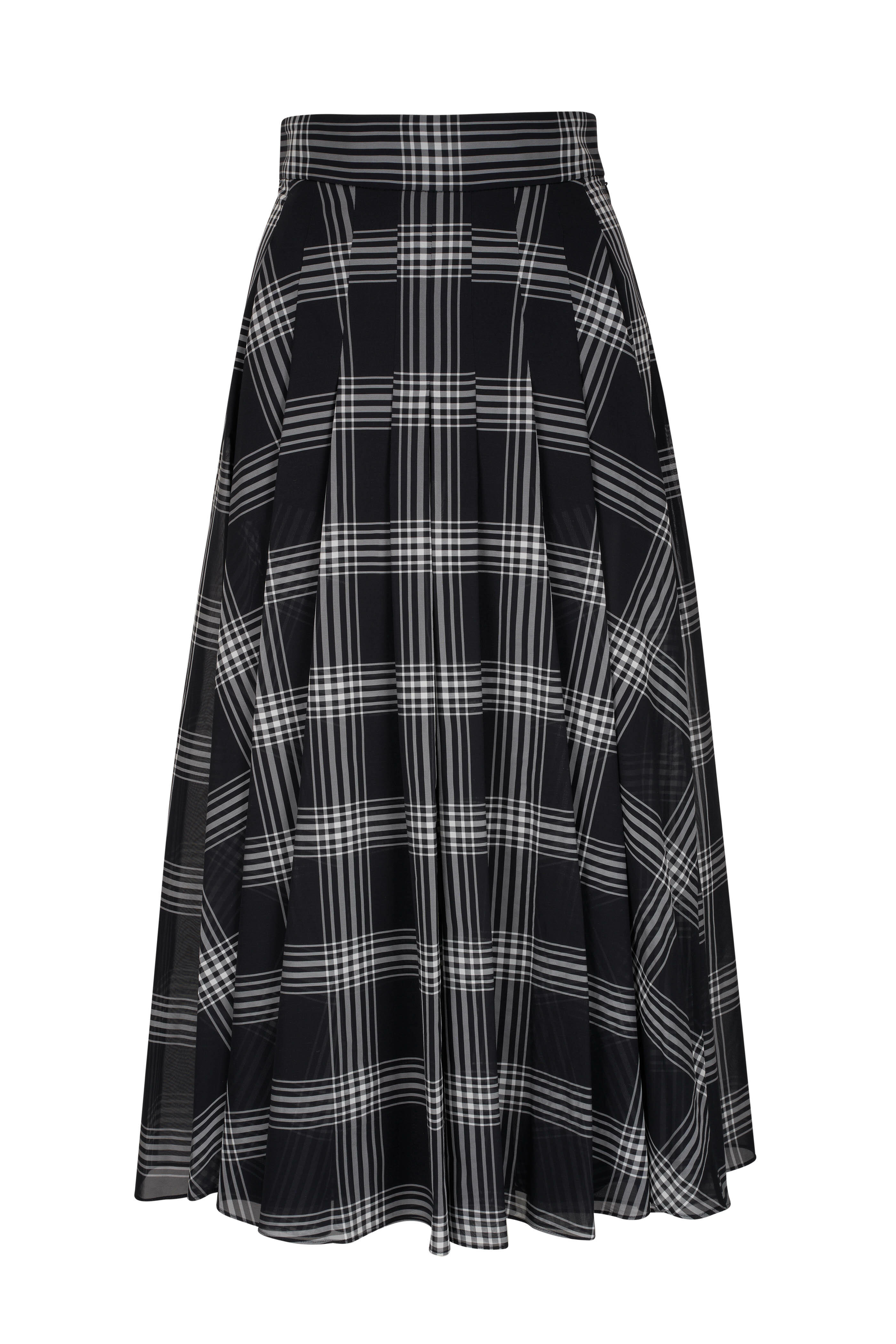 Akris - Ecru & Black Check Silk Organza Midi Skirt