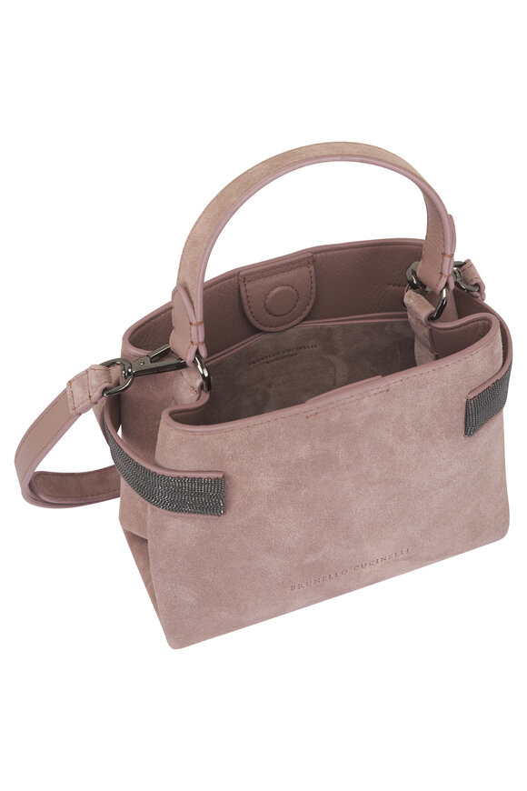 Brunello Cucinelli Mini Safari Blush Suede Monili Satchel Tote - view 5