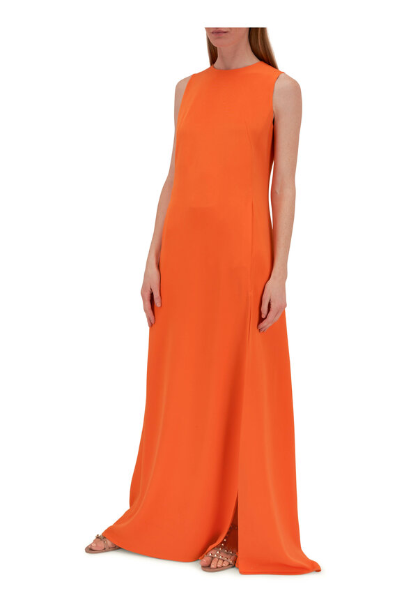 Akris - Pumpkin Silk Crepe High Slit Gown 