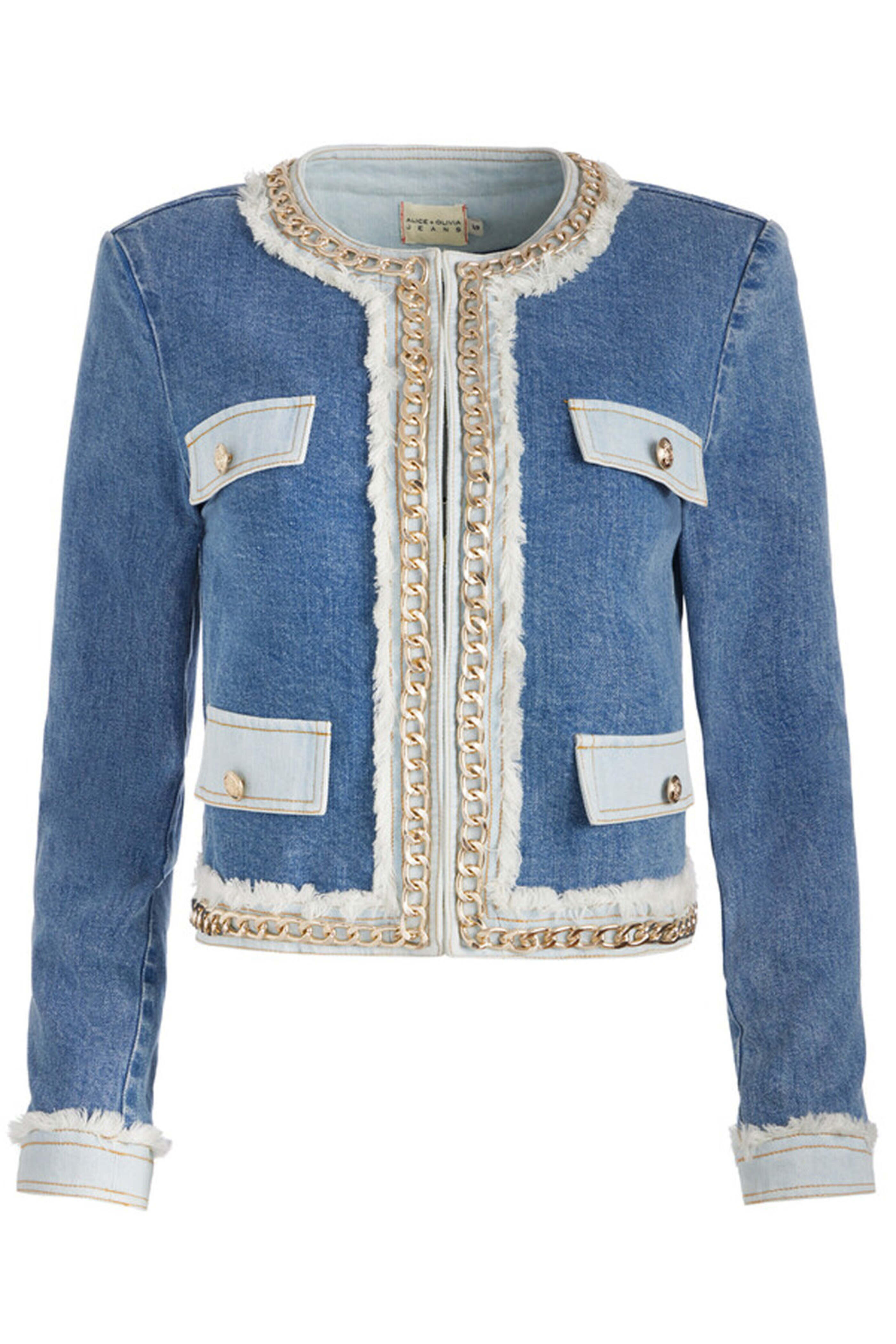 Alice & Olivia - Avery Blue Landon Crop Denim Jacket