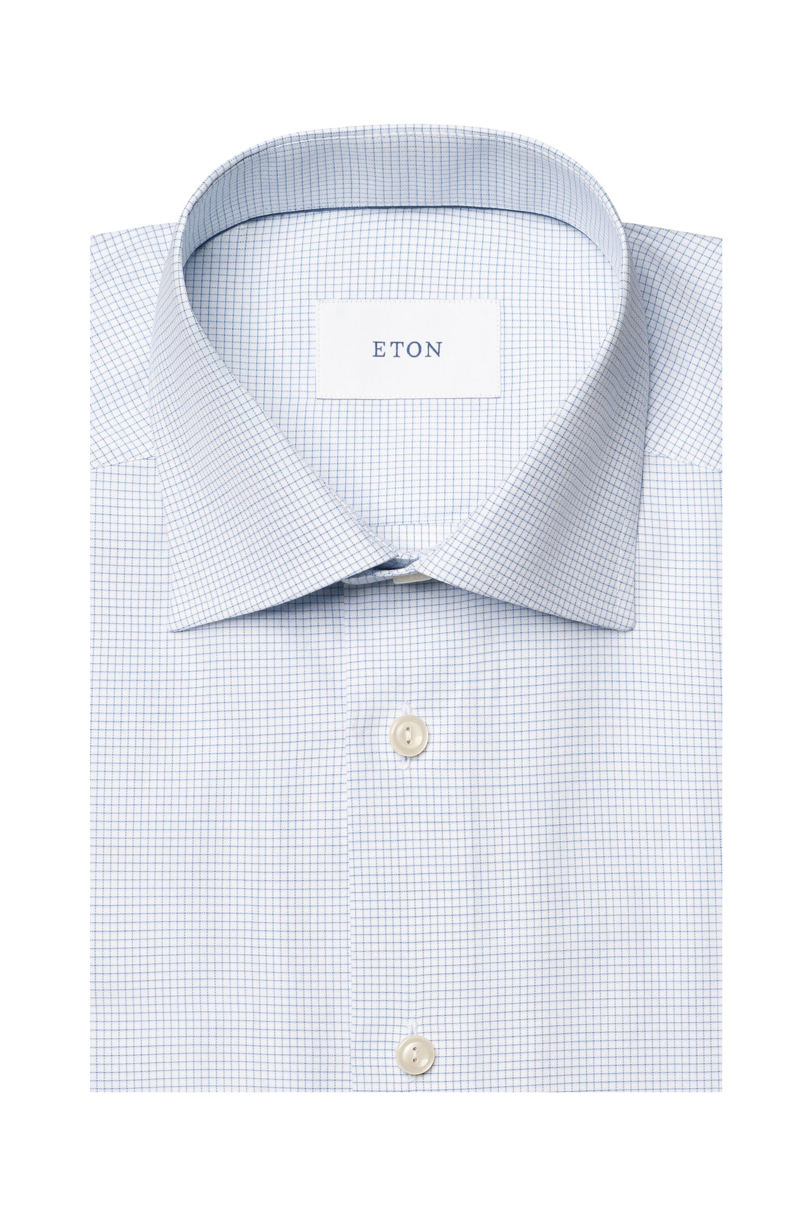 Eton - Blue Mini Check Cotton Slim Fit Dress Shirt - view 7