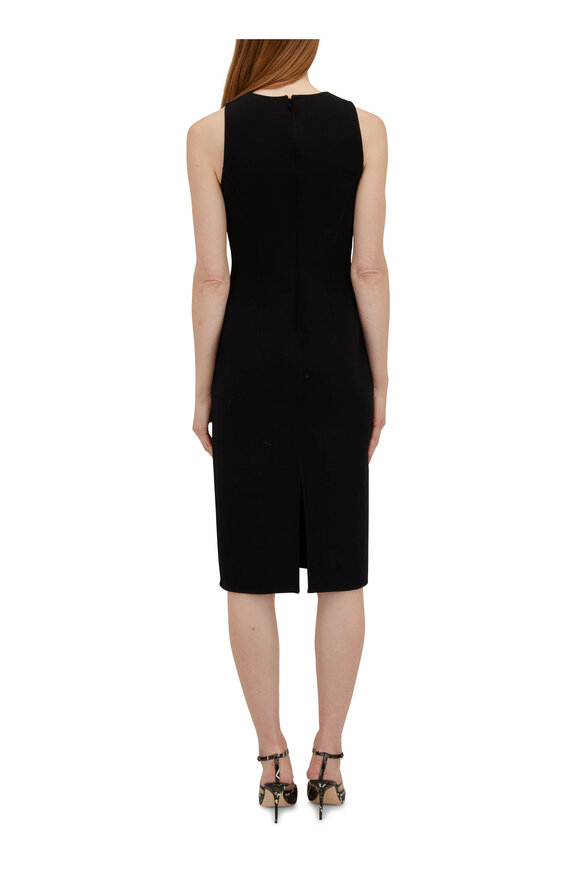 Michael Kors Collection Crossover-Neck Black Boucle Wool Crepe Midi Dress - view 4