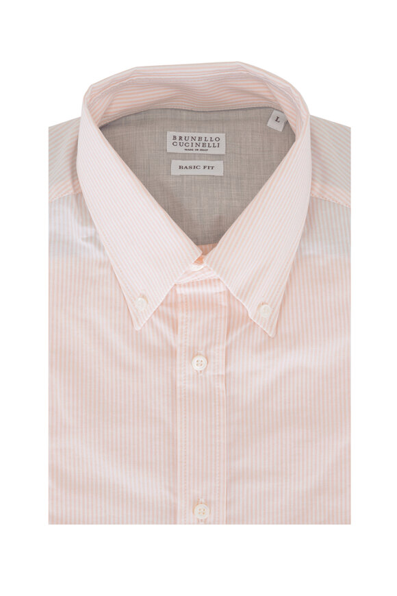 Brunello Cucinelli - White & Blue Striped Mandarin Collar