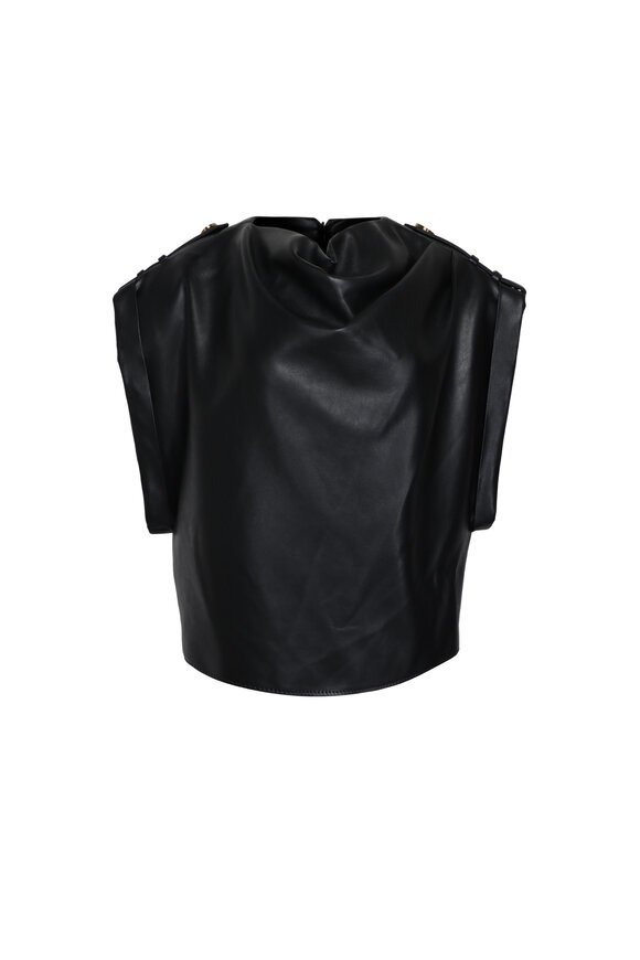 Balmain Noir Vegan Leather Drape Top