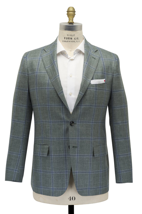 Kiton - Green & Blue Windowpane Sportcoat