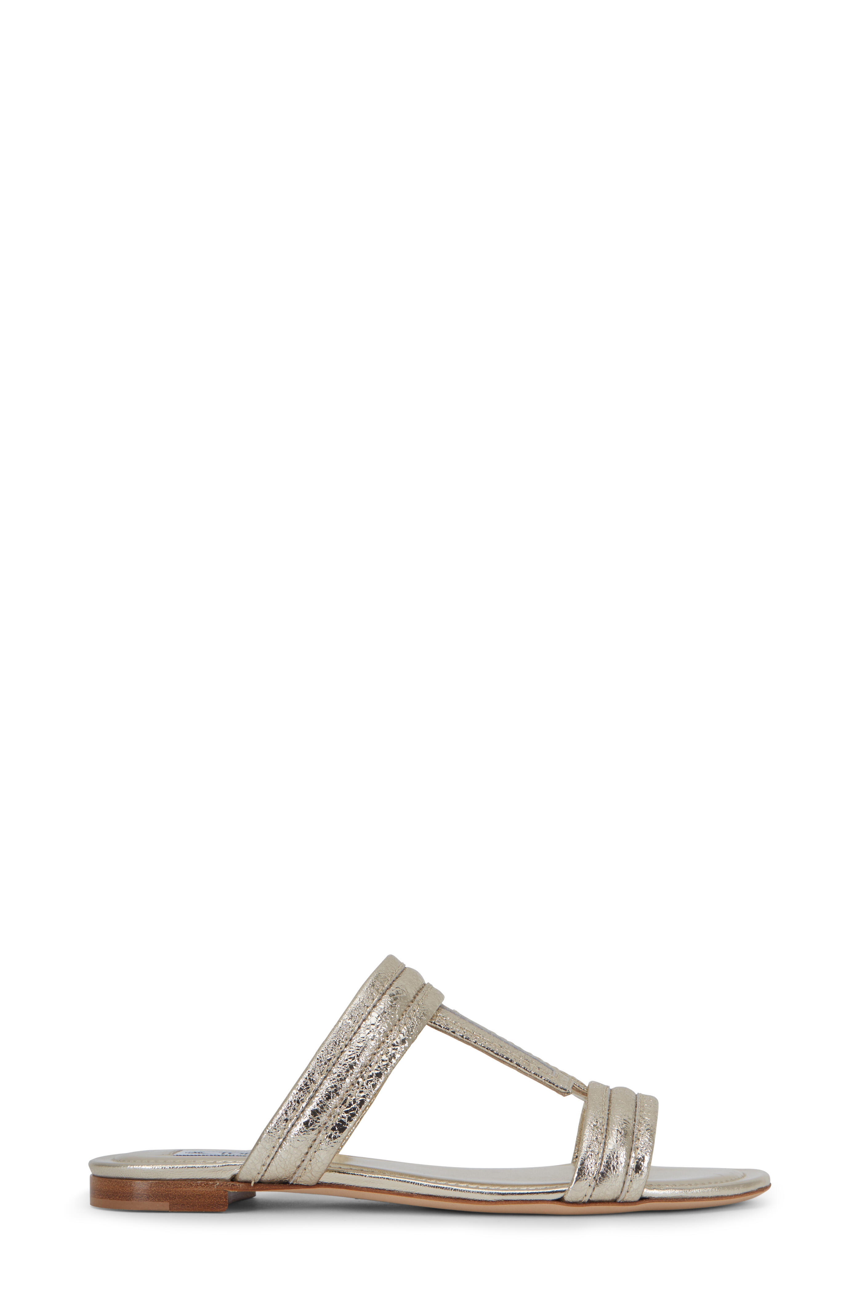 Tod's - Metallic Gold Leather Double-Band Flat Sandal
