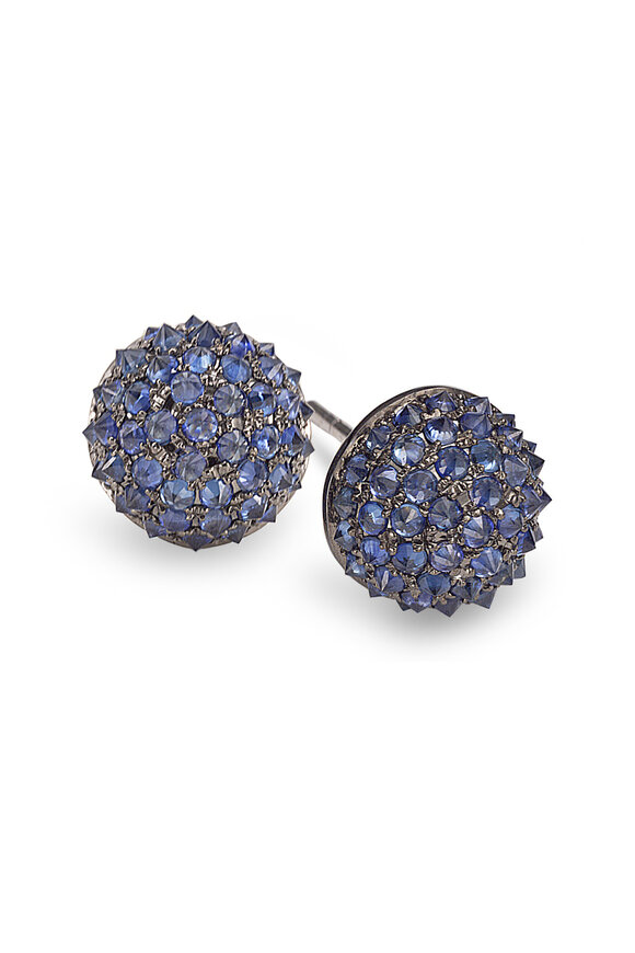 Nam Cho 18k White Gold Blue Sapphire Half Studs