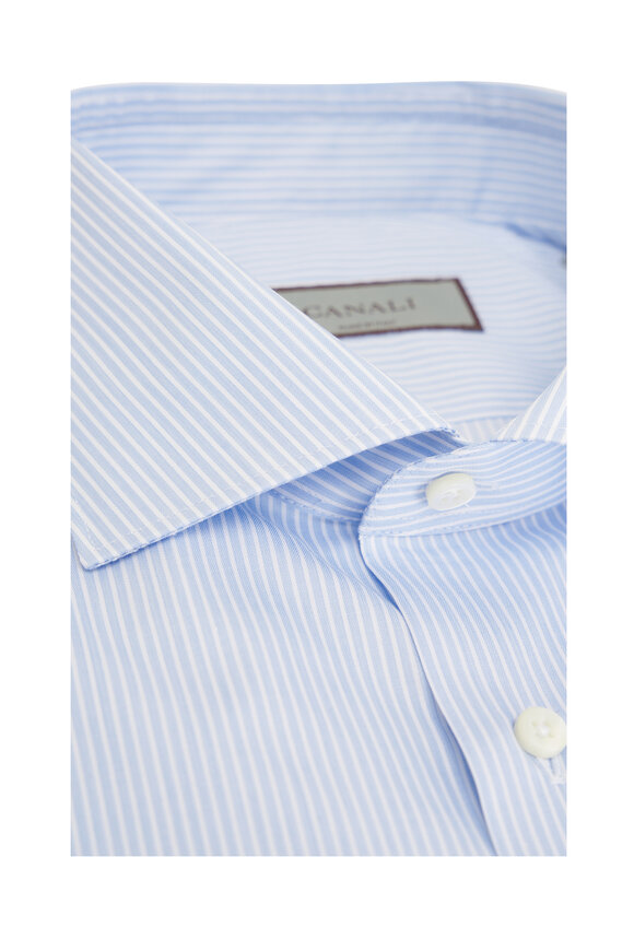 Canali - Light Blue & White Striped Cotton Sport Shirt