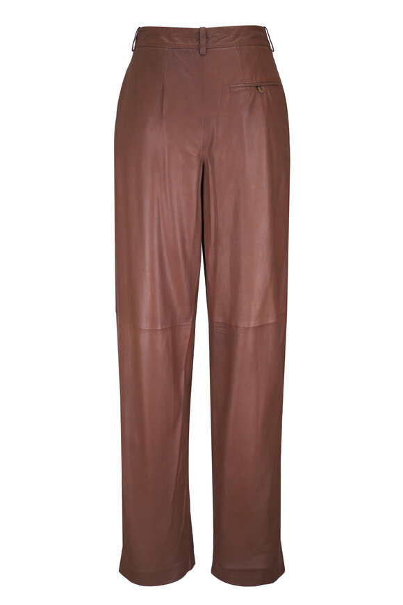 TWP Ivy Brown Front Pleat Leather Pant - view 6