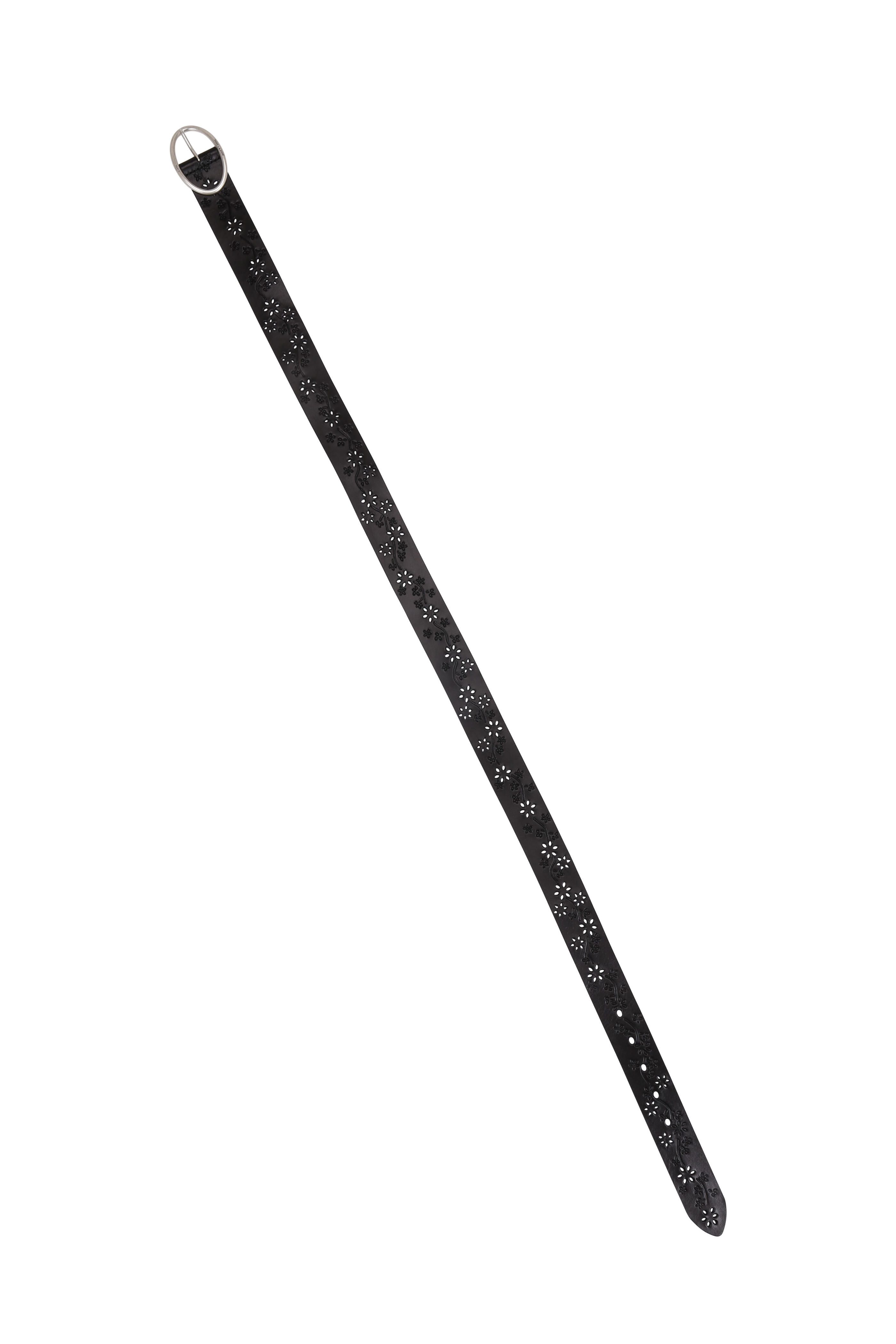 Saint Laurent - Black Leather Floral Perforated Belt