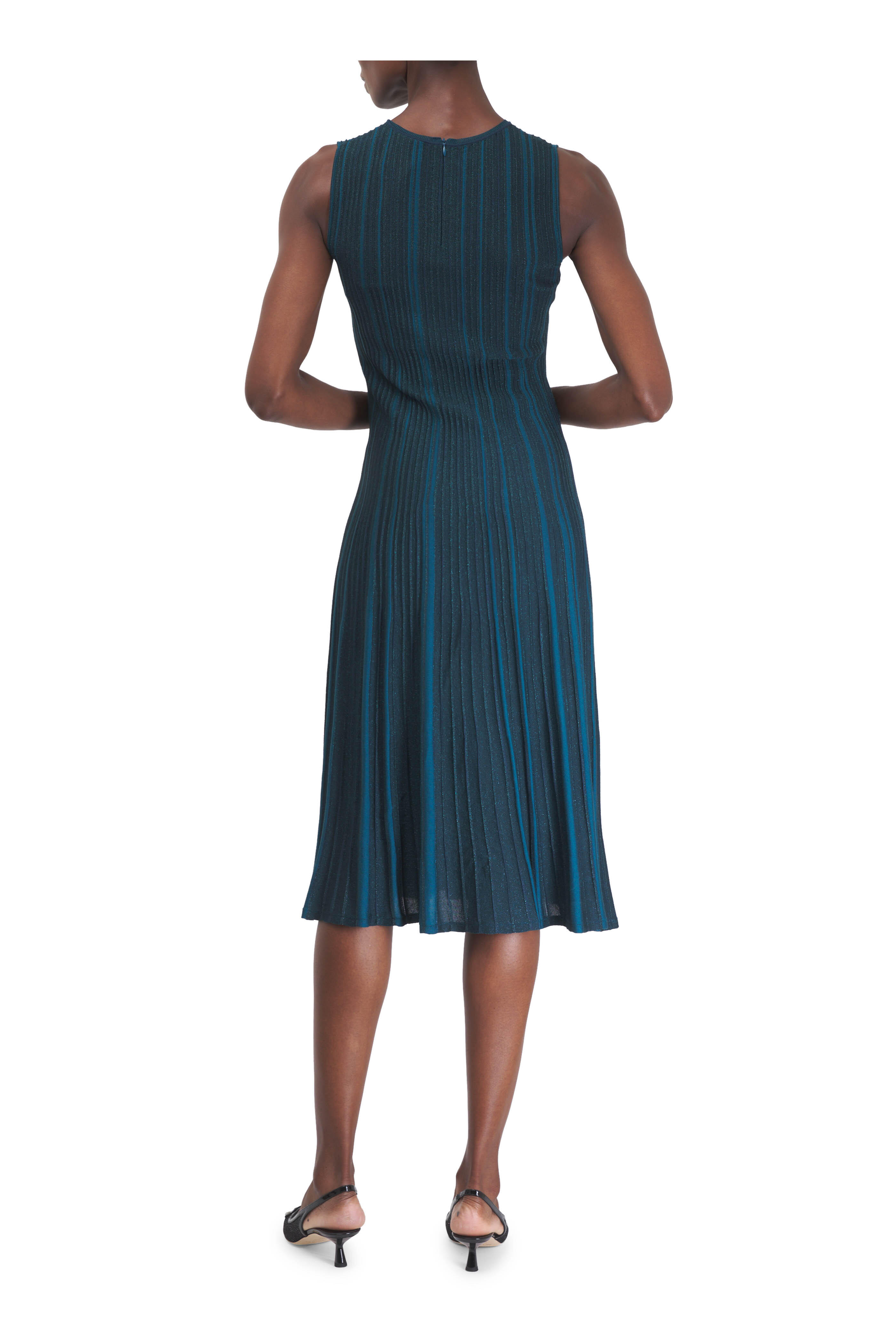 Akris - Sleeveless Knit Green Silk Sequin Ribbed Dress