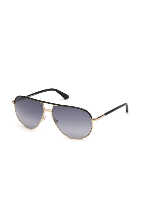 Tom Ford Eyewear - Cole Black & Gold Aviator Polarized Sunglasses