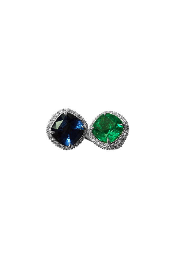 Paolo Costagli - 18K White Gold Emerald, Sapphire & Diamond Ring