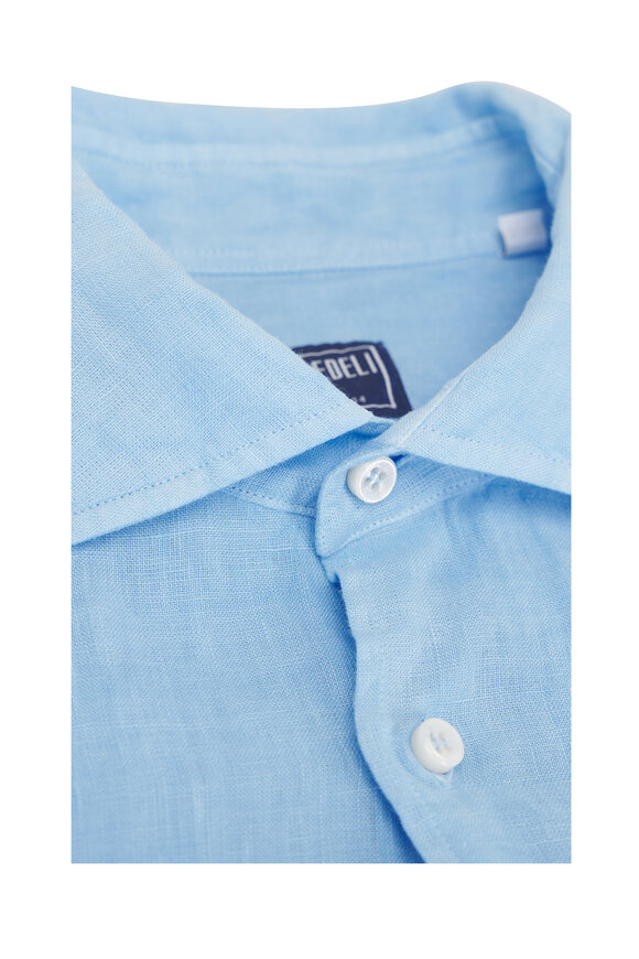 Fedeli Sky Blue Linen Sport Shirt - view 3