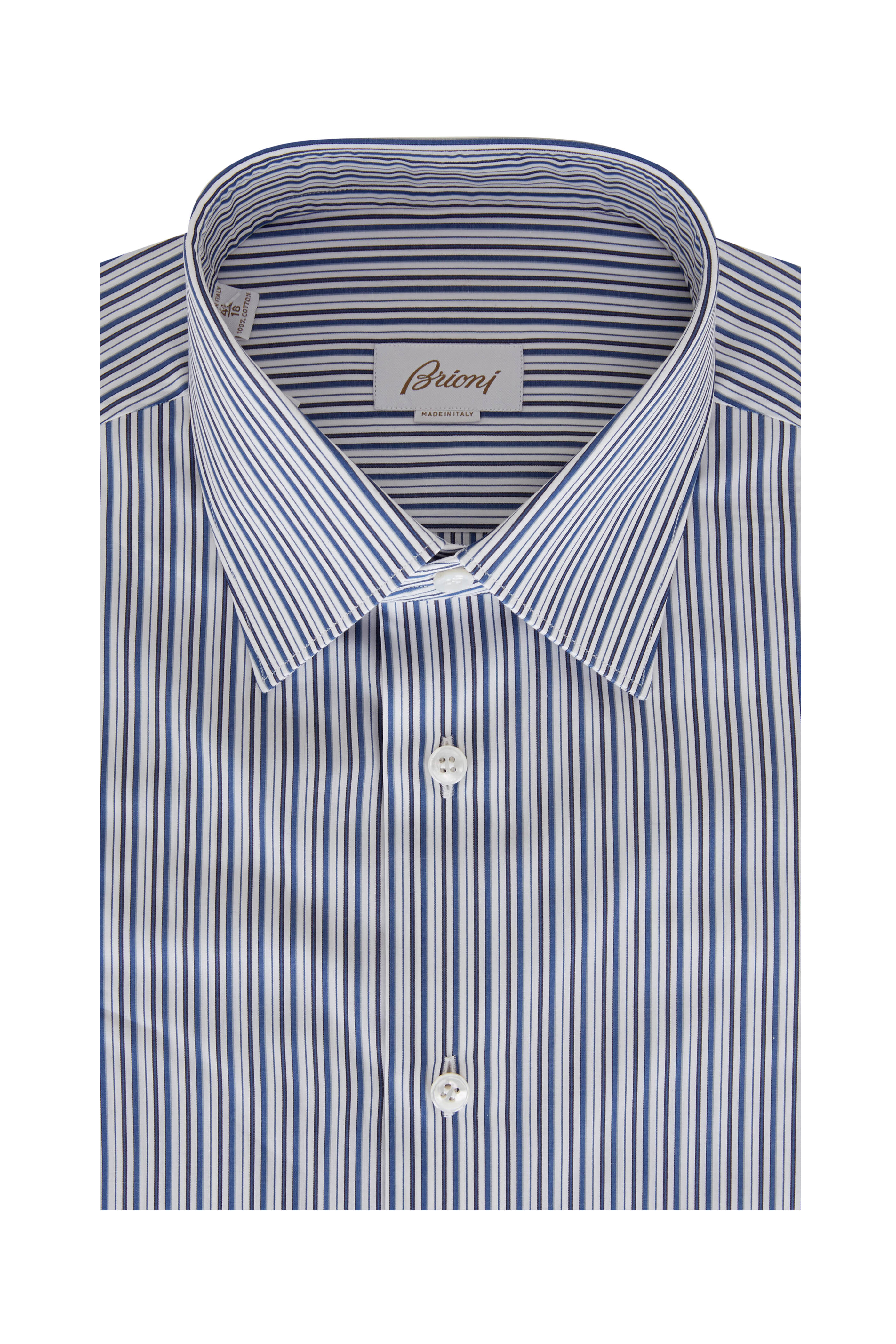 Brioni - Dark Navy Stripe Sport Shirt | Mitchell Stores