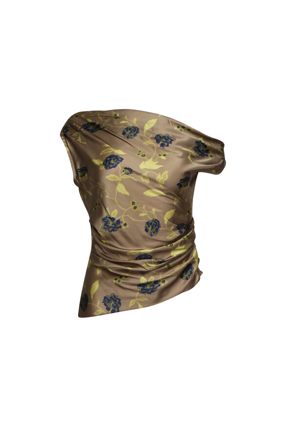 Staud Phare Gold Floral Silk Top