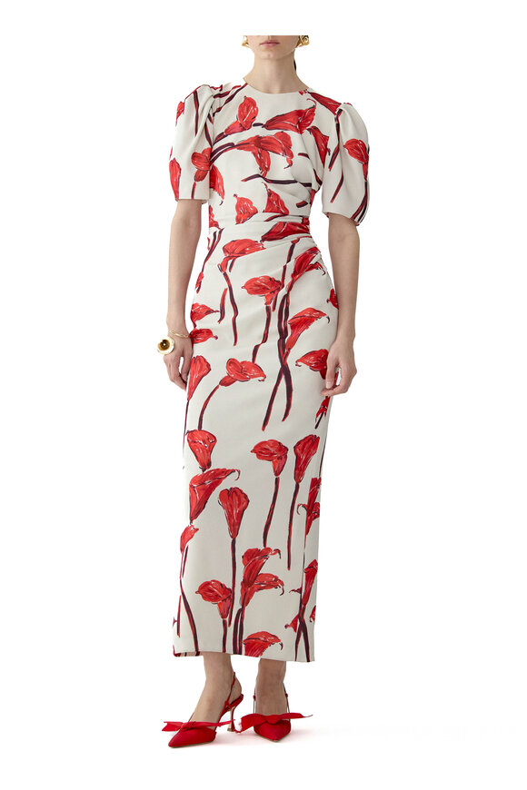 Carolina Herrera Red & White Calla Lily Print Maxi Dress - view 2