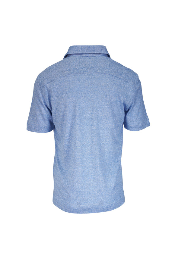 Maurizio Baldassari Light Blue & White Mélange Linen & Cotton Polo - view 3