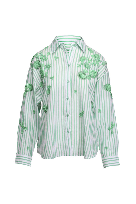 Essentiel Antwerp Julieta Green Sequined Pointelle Blouse - view 1