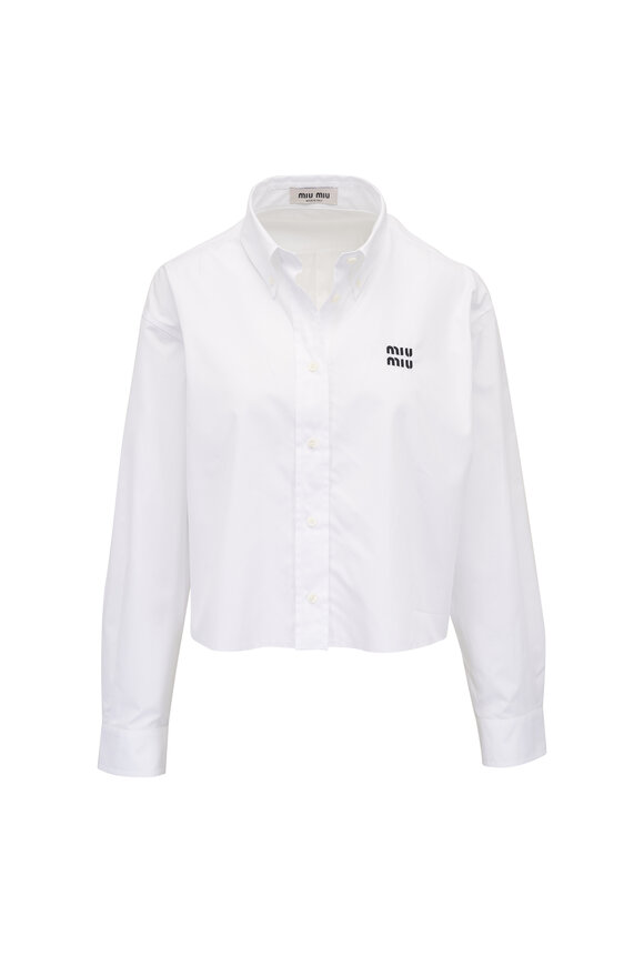 Miu Miu White Cotton Poplin Raw Hem Shirt