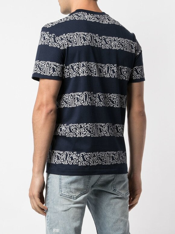 Lacoste - Keith Haring Marine Blue Printed Striped T-Shirt