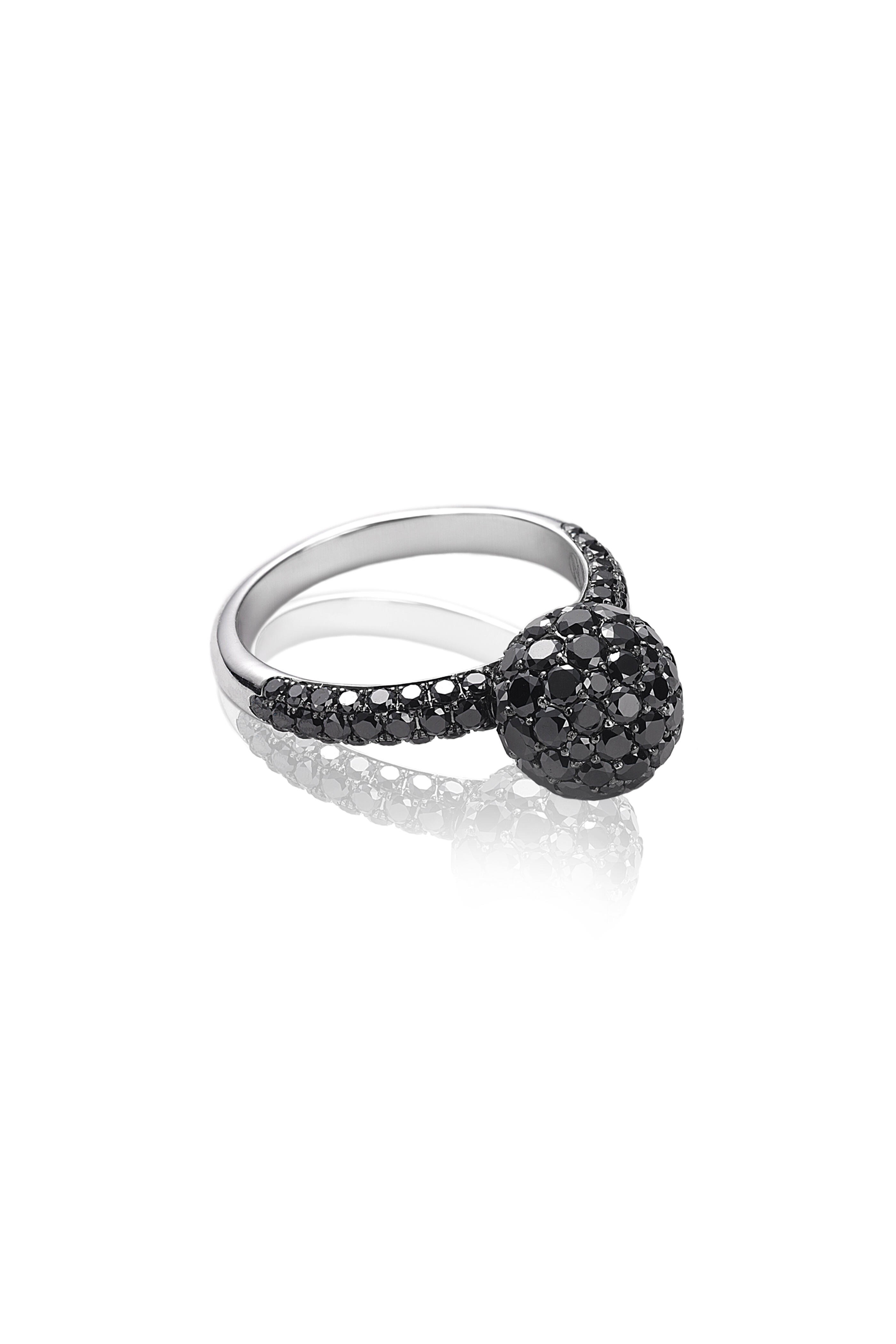 Nam Cho - 18k White Gold Black Diamond Pavé Sphere Ring - view 1