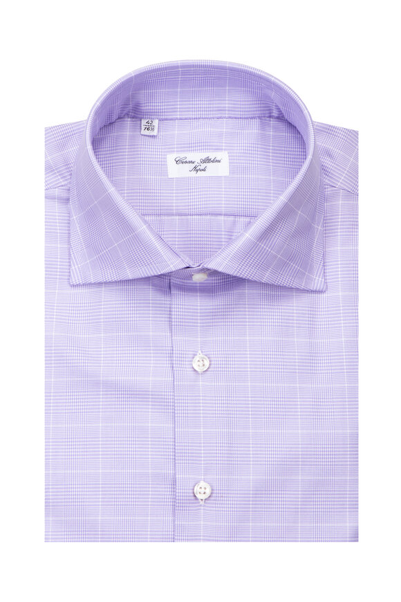 Cesare Attolini Purple Glen Plaid Cotton Sport Shirt - view 1
