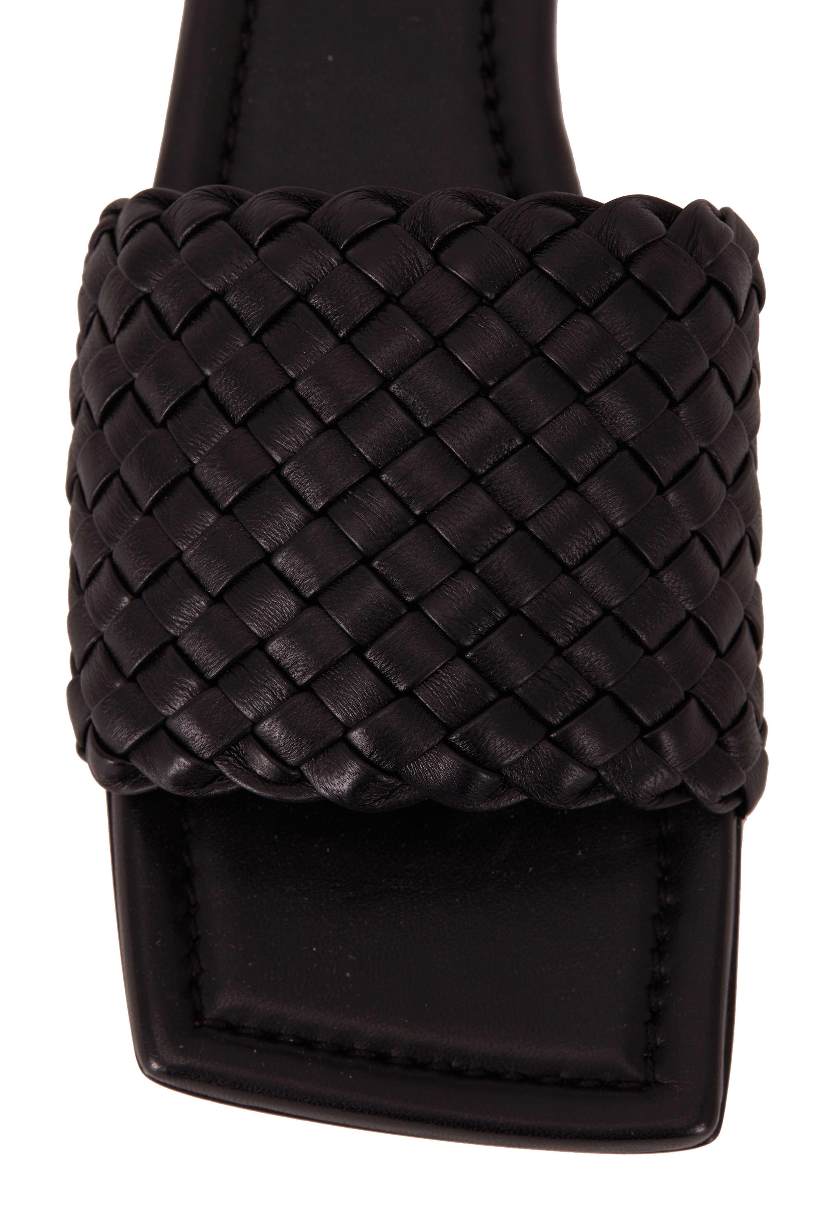 Bottega Veneta - Black Small Weave Leather Flat Slide