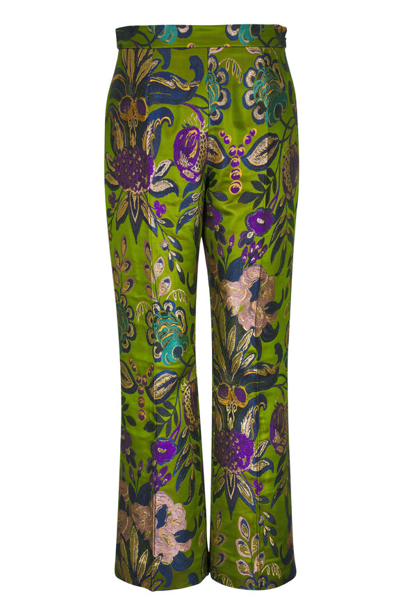 Valentino Green Multicolor Jacquard Floreale Lurex Pant